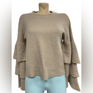 Revamped Layered Sleeve Beige Sweater Size L